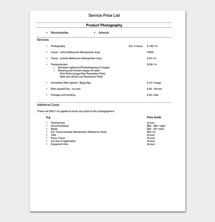 Photography Price List Template Free from www.quotation-templates.com