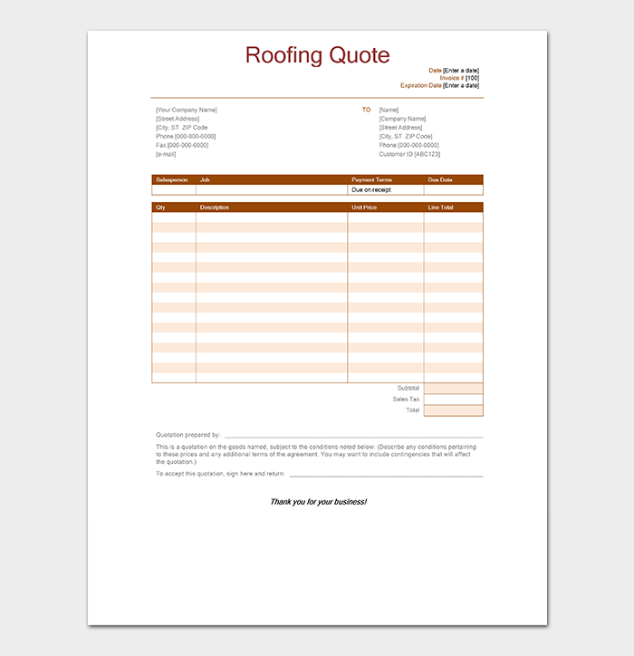 Roofing Quotation Template 9+ for Word, Excel and PDF